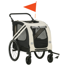 Aosom 2-in-1 Pet Bike Trailer For Small Dogs, Road-Visibility Bicycle Stroller, Weather-Strong Bike Wagon Trailer Sidecar Attachment, White
