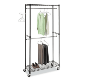 Double Layer Horizontal Bar Drying Rack With Single Rotating Wave Hook, Black Powder Coating