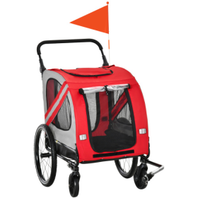 Aosom 2-in-1 Pet Bike Trailer For Small Dogs, Road-Visibility Bicycle Stroller, Weather-Strong Bike Wagon Trailer Sidecar Attachment, Red