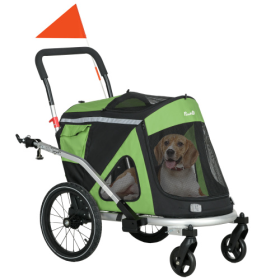 Aosom 2 In 1 Bike Trailer, Foldable Dog Bike Stroller With Aluminum Frame, Quick Release Wheels, Safety Leash, Anti-Slip Mat, Hitch Coupler, Reflector
