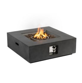 Outdoor Propane Fire Pit Table,Square Stone 35-inch Planter Base, 50,000 BTU Stainless Steel Burner, Free Lava Rocks And Waterproof Cover