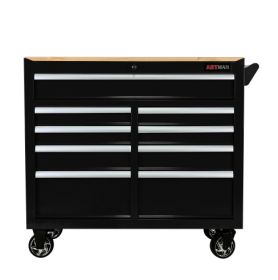 9 DRAWERS MULTIFUNCTIONAL TOOL CART WITH WHEELS AND WOODEN TOP