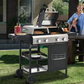 2 Multi Function Burner Gas Grill And Griddle Combo With Cover For Outdoor Cooking While Camping Or Tailgating   BBQ,FRYING,PIZZA.