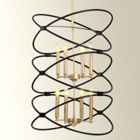 Transitional Gold/Matte Black Metal Chandelier Fixture, 8 lights, 2-Tier-Candle Ceiling Light for Living Room, Bedroom, Dining Room, Dimmable, E12, W2