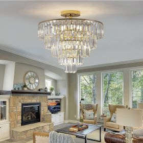 (Original W1340102252/L5001)Gold Crystal Chandeliers,5-Tier Round Semi Flush Mount Chandelier Light Fixture,Large Contemporary Luxury Ceiling Lighting