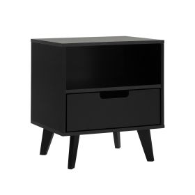 Modern 1-Drawer Nightstand with Open Cubby ‚Äì Black