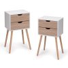 Nightstand with 2 Drawers, Bedside Tables with Solid Wood Legs and Storage, End Table, Side Table, Bedside Furniture for Bedroom, Living Room, White W
