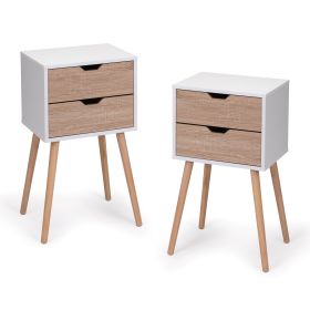 Nightstand with 2 Drawers, Bedside Tables with Solid Wood Legs and Storage, End Table, Side Table, Bedside Furniture for Bedroom, Living Room, White W