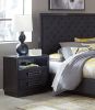 Modern Bedroom Furniture 1pc Nightstand of 2x Drawers LED Light Storage Cubby USB Ports Power Outlets Charcoal Finish Glass Insert Top Stylish Bed-Sid