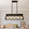 5-Light Farmhouse Chandeliers for Dining Room, Metal Rustic Pendant Island Light Fixture, Modern Rectangular Island Lights for Kitchen, Living Room Bl