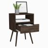 DEPOT E-SHOP Emma Nightstand, Superior Top, Four Legs, One Open Shelf, One Drawer, Dark Walnut