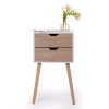 Nightstand with 2 Drawers, Bedside Tables with Solid Wood Legs and Storage, End Table, Side Table, Bedside Furniture for Bedroom, Living Room, White W