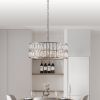 Modern Crystal Drum Chandelier, 6-Light Pendant Lighting Fixture with Silver Metal Frame for Living Room, Dining Room, and Bedroom (Bulbs Not Included