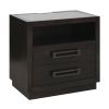 Modern Bedroom Furniture 1pc Nightstand of 2x Drawers LED Light Storage Cubby USB Ports Power Outlets Charcoal Finish Glass Insert Top Stylish Bed-Sid