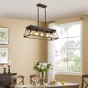 5-Light Farmhouse Chandeliers for Dining Room, Metal Rustic Pendant Island Light Fixture, Modern Rectangular Island Lights for Kitchen, Living Room Bl