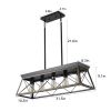 5-Light Farmhouse Chandeliers for Dining Room, Metal Rustic Pendant Island Light Fixture, Modern Rectangular Island Lights for Kitchen, Living Room Bl