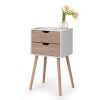 Nightstand with 2 Drawers, Bedside Tables with Solid Wood Legs and Storage, End Table, Side Table, Bedside Furniture for Bedroom, Living Room, White W