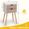 Nightstand with 2 Drawers, Bedside Tables with Solid Wood Legs and Storage, End Table, Side Table, Bedside Furniture for Bedroom, Living Room, White W
