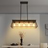 5-Light Farmhouse Chandeliers for Dining Room, Metal Rustic Pendant Island Light Fixture, Modern Rectangular Island Lights for Kitchen, Living Room Pu