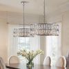 Modern Crystal Drum Chandelier, 6-Light Pendant Lighting Fixture with Silver Metal Frame for Living Room, Dining Room, and Bedroom (Bulbs Not Included