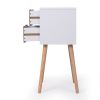 Nightstand with 2 Drawers, Bedside Tables with Solid Wood Legs and Storage, End Table, Side Table, Bedside Furniture for Bedroom, Living Room, White W