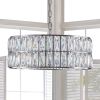 Modern Crystal Drum Chandelier, 6-Light Pendant Lighting Fixture with Silver Metal Frame for Living Room, Dining Room, and Bedroom (Bulbs Not Included
