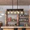 5-Light Farmhouse Chandeliers for Dining Room, Metal Rustic Pendant Island Light Fixture, Modern Rectangular Island Lights for Kitchen, Living Room Bl