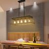 5-Light Farmhouse Chandeliers for Dining Room, Metal Rustic Pendant Island Light Fixture, Modern Rectangular Island Lights for Kitchen, Living Room Pu