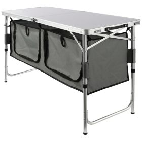 VEVOR Camping Kitchen Table, Quick Set-up Folding Camping Table, 3 Adjustable Heights, MDF Camping Table, Ideal For Outdoor Picnics, BBQs, Camping, RV