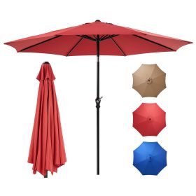 Outdoor Patio Umbrella With Push Button Tilt And Crank, Market Umbrella 8 Sturdy Ribs UV Protection Waterproof For Garden, Backyard, Red (Color: Red)