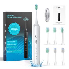 Aquasonic Black Series Ultra Whitening Toothbrush   ADA Approved Electric Toothbrush    8 Brush Heads    Travel Case   40.000 VPM Electric Motor    Wi (Color: White)