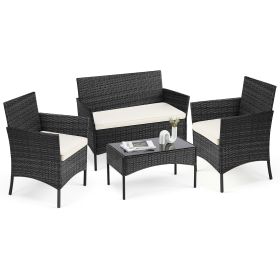 Patio Furniture Set 4 Pieces, Outdoor Furniture With Glass Table, Weaving Wicker Rattan Patio Chairs For Garden, Terrace, Porch, Lawns (Option: Set of fourBK)