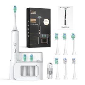 Aquasonic Black Series Ultra Whitening Toothbrush    ADA  Approved Electric Toothbrush   8 Brush Heads And Travel Case, 40,000 VPM Electric Motor And (Color: White)