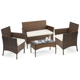 Patio Furniture Set 4 Pieces, Outdoor Furniture With Glass Table, Weaving Wicker Rattan Patio Chairs For Garden, Terrace, Porch, Lawns (Option: Set of fourBN)