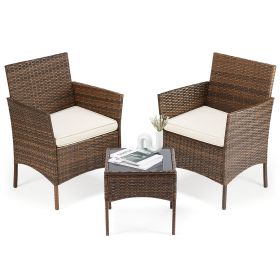 Patio Furniture Set 4 Pieces, Outdoor Furniture With Glass Table, Weaving Wicker Rattan Patio Chairs For Garden, Terrace, Porch, Lawns (Option: Threepiece setBN)