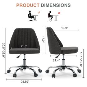 Modern Fabric Armless Adjustable Swivel Office Desk Chairs With Wheels (Color: Dark Grey)