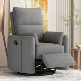 Upholstered Swivel Recliner Manual Rocker Recliner Chair Baby Nursery Chair With Two Removable Pillows For Living Room (Color: Dark Grey)