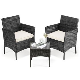Patio Furniture Set 4 Pieces, Outdoor Furniture With Glass Table, Weaving Wicker Rattan Patio Chairs For Garden, Terrace, Porch, Lawns (Option: Threepiece setBK)