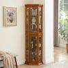 Corner Curio Cabinet with Lights, Adjustable Tempered Glass Shelves, Mirrored Back, Display Cabinet(E26 light bulb not included)
