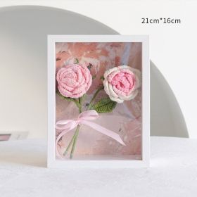 Crochet Flower Bouquet Picture Frame, 1 Set Handmade Knitted Bouquet Decoration Pendent, Artificial Rose Flower, Valentine's Day Gift (Color: Pink Rose)