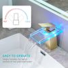 Bathroom Sink Faucet LED Light 3 Colors Changing Waterfall Glass Spout Hot Cold Water Mixer Single Handle One Hole Deck Mounted Bathroom Faucet Black