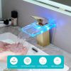 Bathroom Sink Faucet LED Light 3 Colors Changing Waterfall Glass Spout Hot Cold Water Mixer Single Handle One Hole Deck Mounted Bathroom Faucet Black