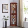 Corner Curio Cabinet with Lights, Adjustable Tempered Glass Shelves, Mirrored Back, Display Cabinet(E26 light bulb not included)