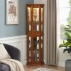 Corner Curio Cabinet with Lights, Adjustable Tempered Glass Shelves, Mirrored Back, Display Cabinet(E26 light bulb not included)
