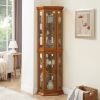Corner Curio Cabinet with Lights, Adjustable Tempered Glass Shelves, Mirrored Back, Display Cabinet(E26 light bulb not included)