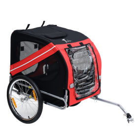 Aosom Dog Bike Trailer Pet Cart Bicycle Wagon Cargo Carrier Attachment For Travel With 3 Entrances Large Wheels For Off-Road & Mesh Screen (Color: Red)